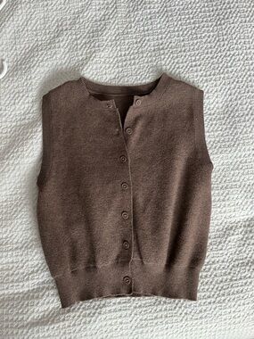 Brown Sleeveless Button-Front Knit Sweater Vest